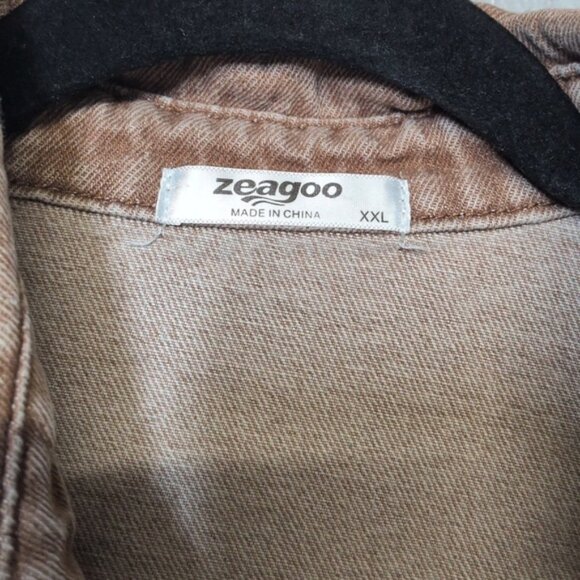 Women's Light Brown Fringe Hem Denim Jean Jacket Size XXL, runs like L/XL - Picture 5 of 6